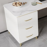 Modish White-Gold Stone Rectangle Drawers Writing Desk Image - 7