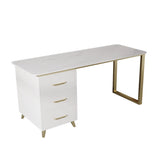 Modish White-Gold Stone Rectangle Drawers Writing Desk Image - 8