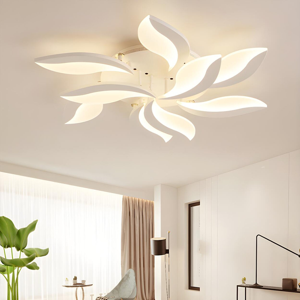 Modish White Petal-Shaped LED Flush Mount Light 3-Light Image - 10