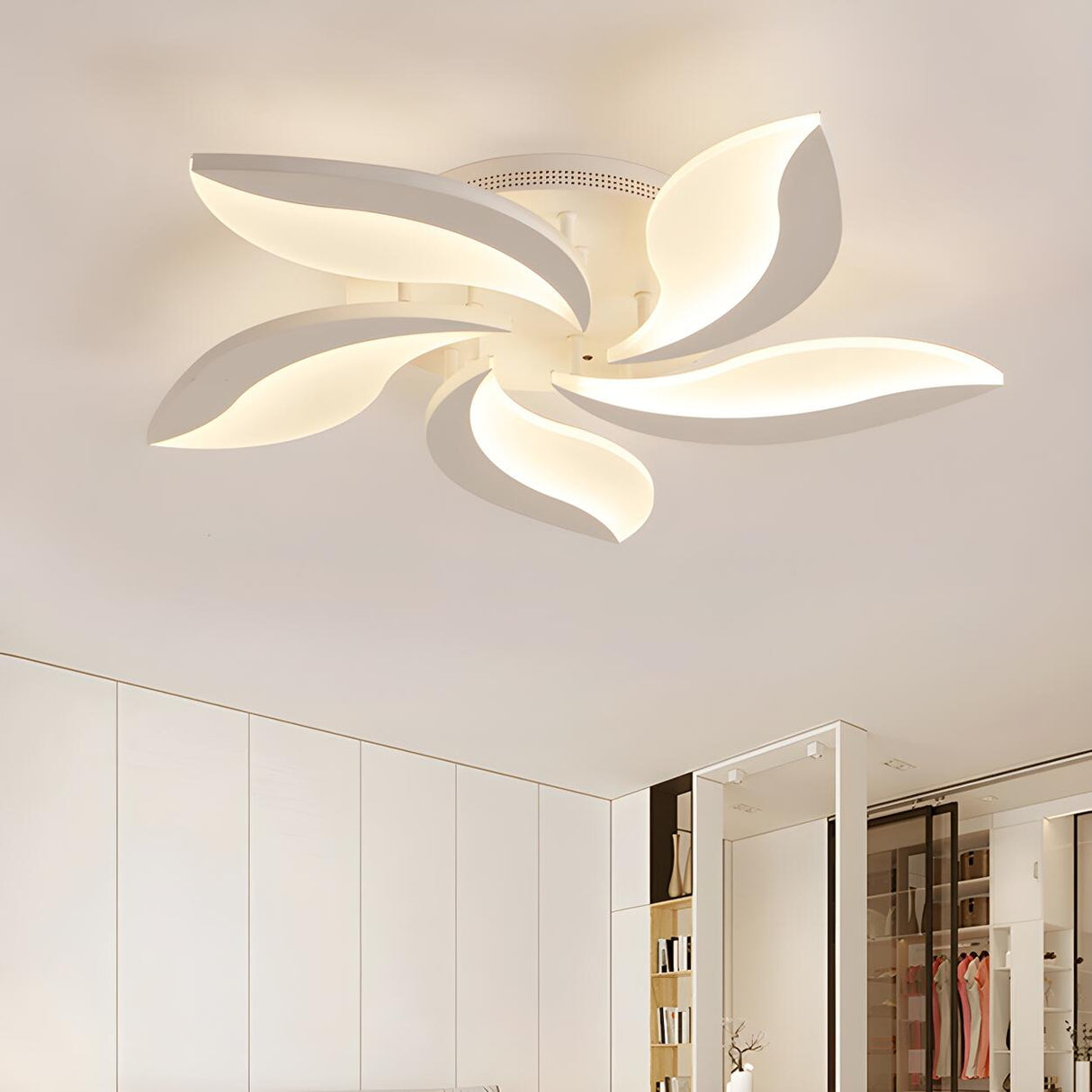 Modish White Petal-Shaped LED Flush Mount Light 3-Light Image - 5