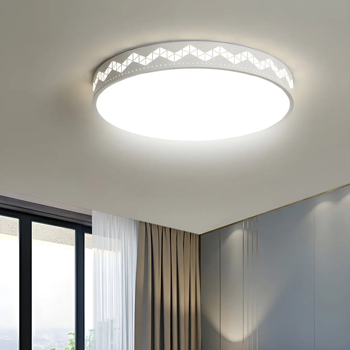 Modish White Round Dimmable Flush Mount Ceiling Light Image - 4