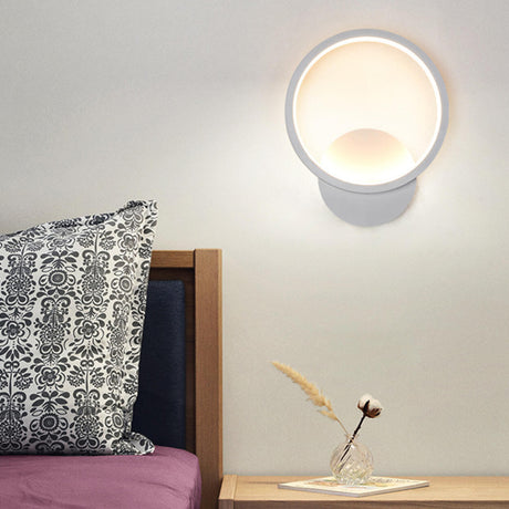 Modish White Round Metal Bedside Wall Sconce Light Image - 1