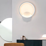 Modish White Round Metal Bedside Wall Sconce Light Image - 18