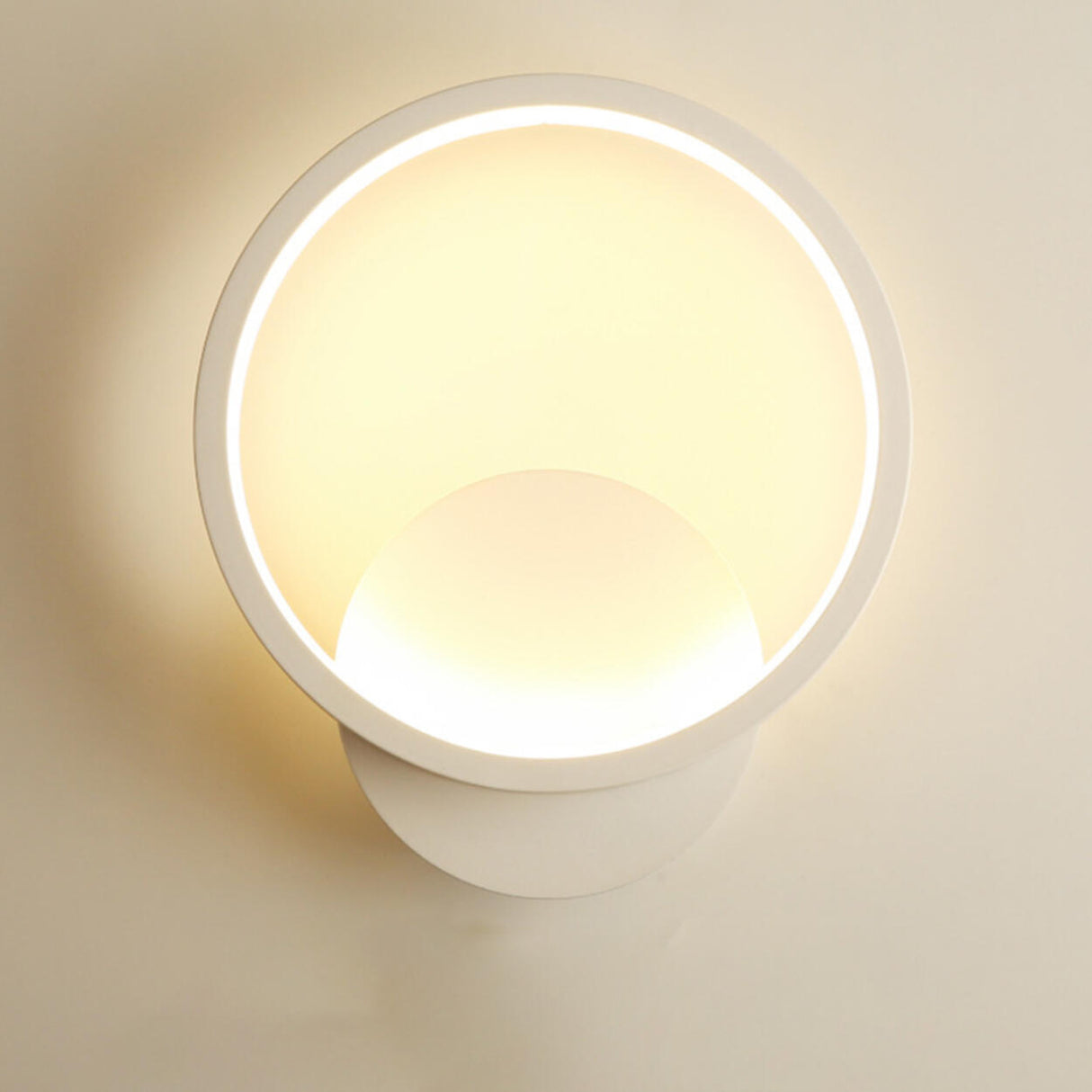 Modish White Round Metal Bedside Wall Sconce Light Image - 7