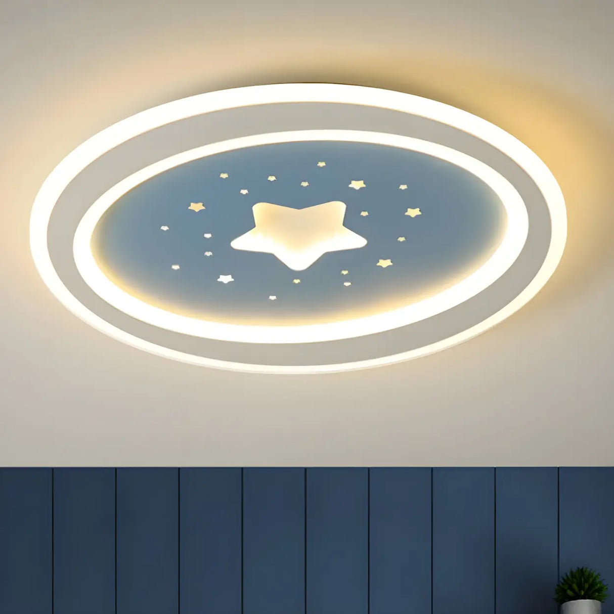 Modish White Round Star Dimmable Flush Mount Light Image - 2