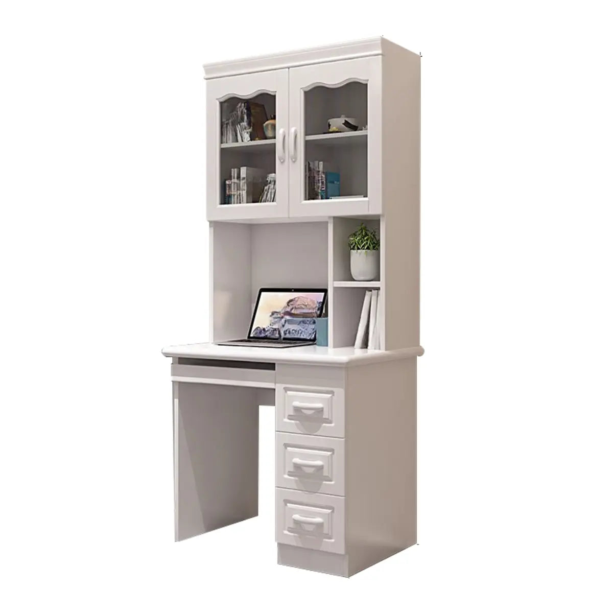 Modish White Rubberwood Storage Drawers Computer Desk Image - 11