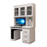 Modish White Rubberwood Storage Drawers Computer Desk Image - 13