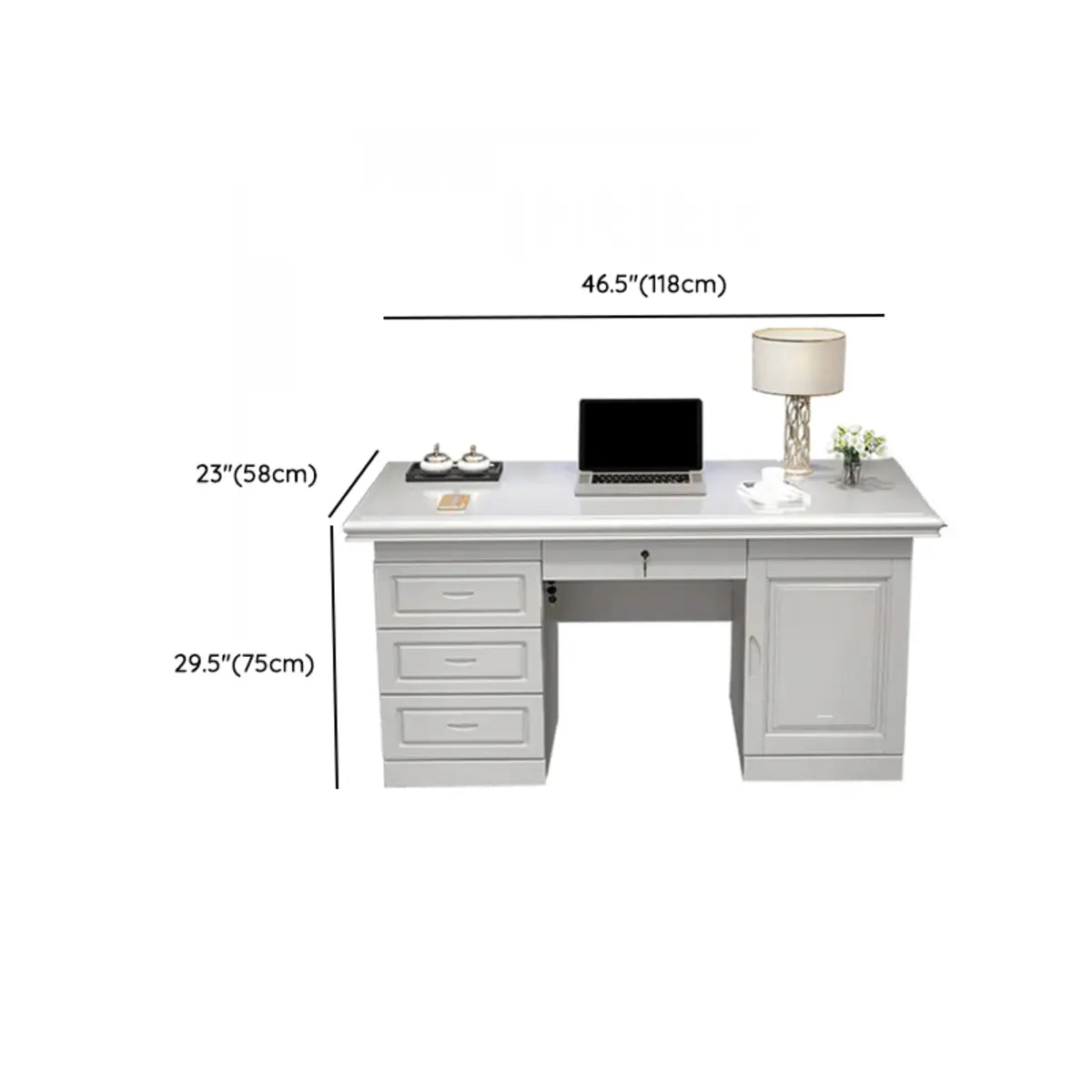 Modish White Rubberwood Storage Drawers Computer Desk 