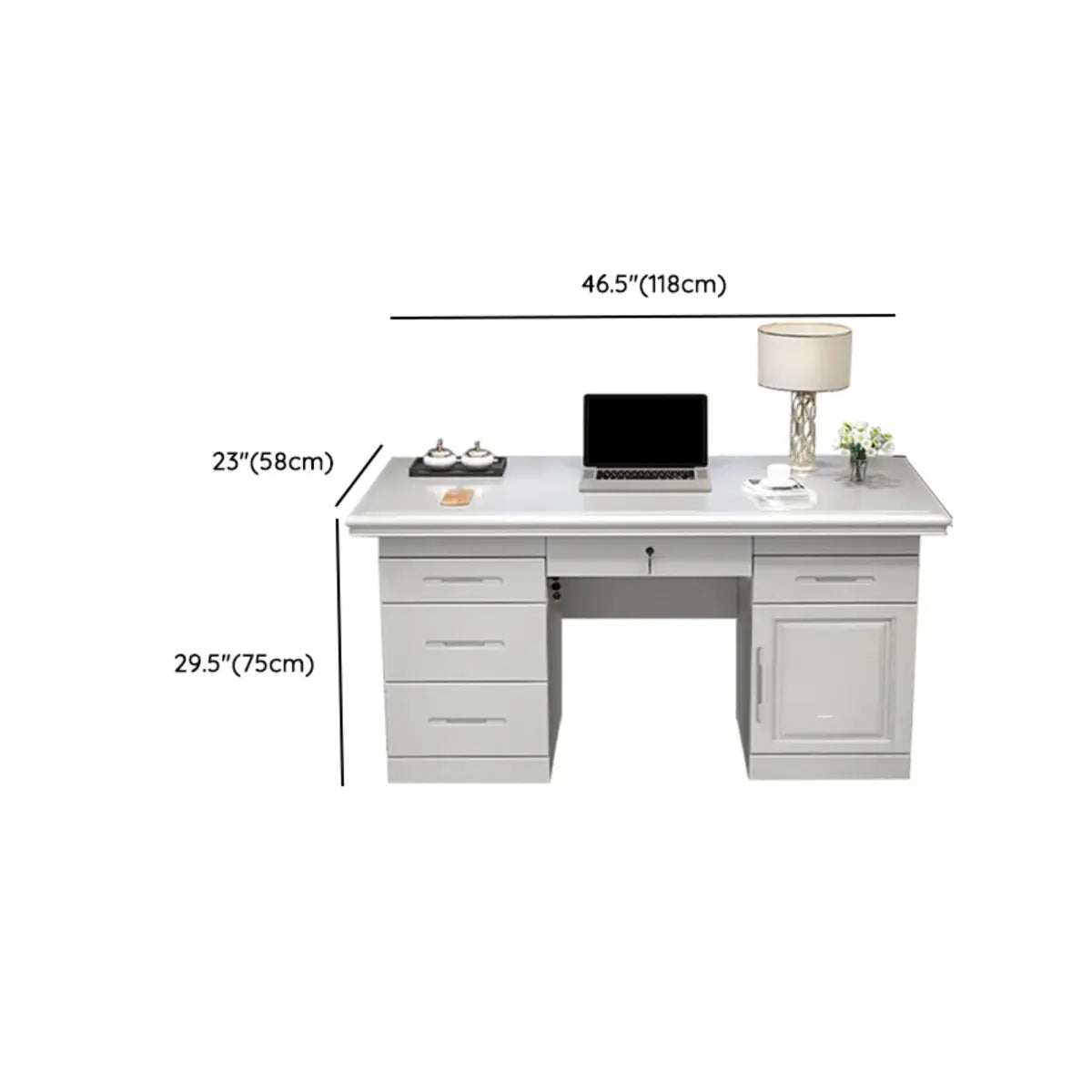 Modish White Rubberwood Storage Drawers Computer Desk Image - 20