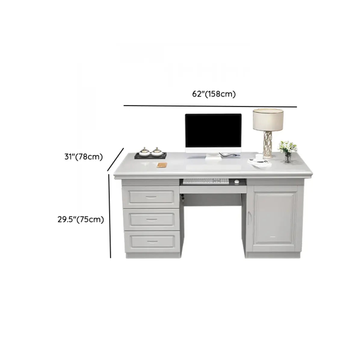 Modish White Rubberwood Storage Drawers Computer Desk Image - 28