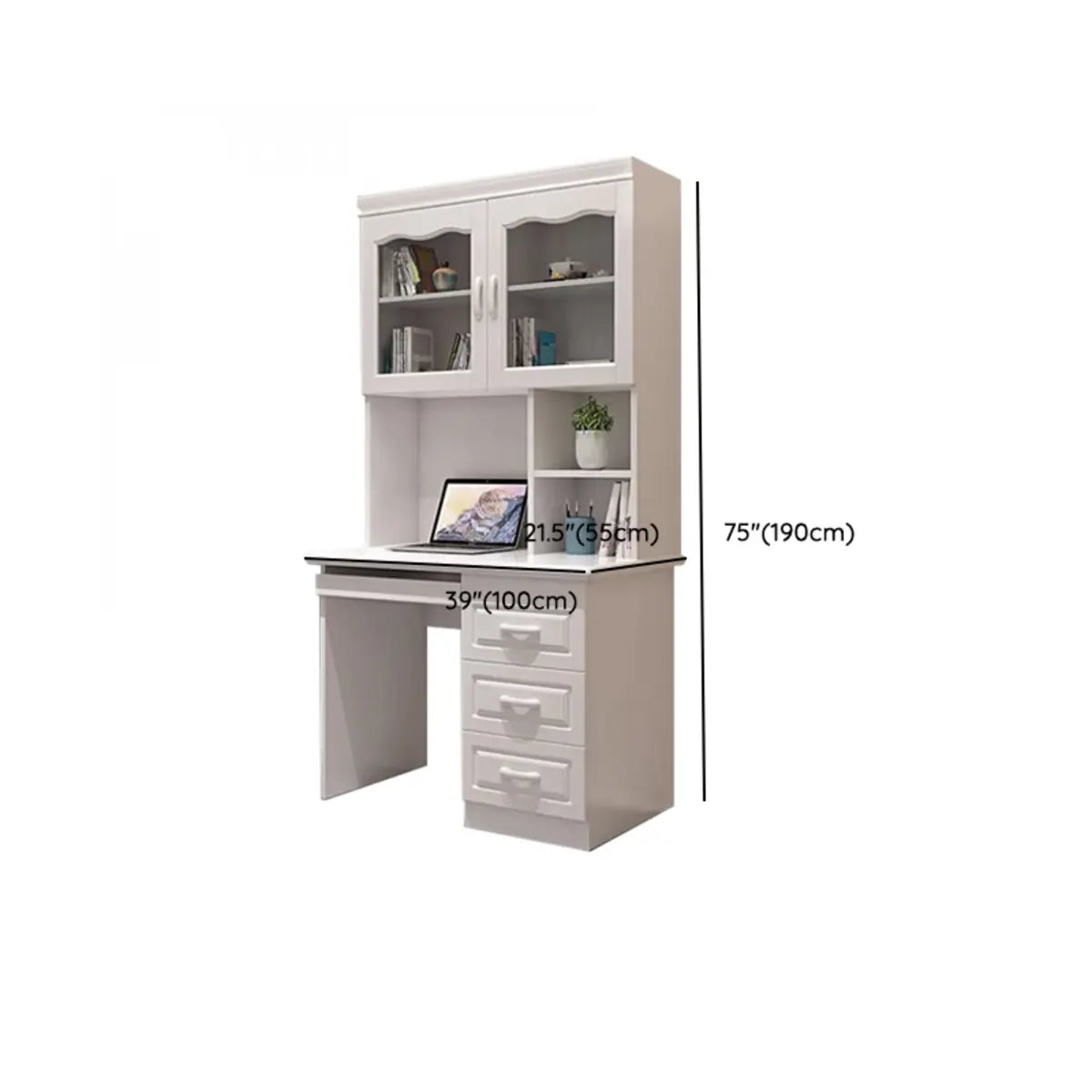 Modish White Rubberwood Storage Drawers Computer Desk Image - 30