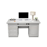 Modish White Rubberwood Storage Drawers Computer Desk Image - 7