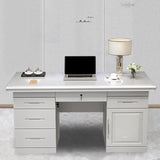 Modish White Rubberwood Storage Drawers Computer Desk Image - 8