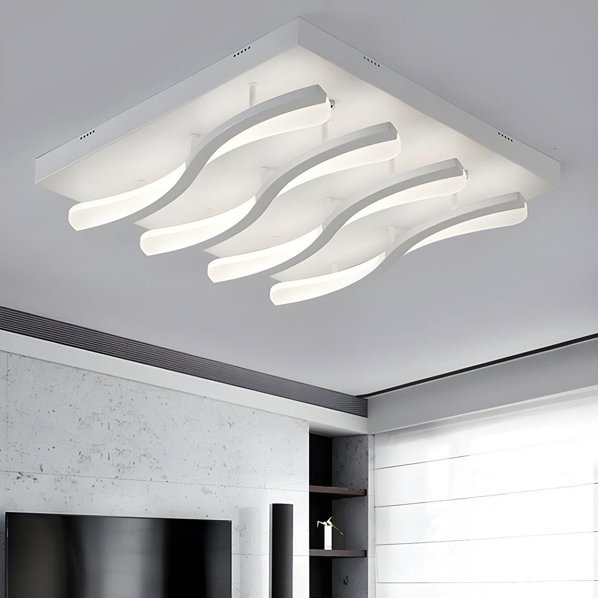 Modish White Square Wavy LED Flush Mount Ceiling Light Image - 1