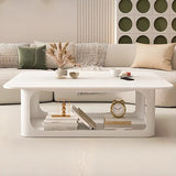 Modish White Stone Rectangle Shelf Single Coffee Table Image - 4