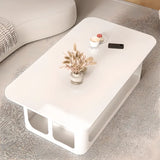 Modish White Stone Rectangle Shelf Single Coffee Table Image - 6