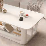 Modish White Stone Rectangle Shelf Single Coffee Table Image - 7