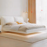 Modish White Wood Queen Floating Bed with Headboard Image - 1