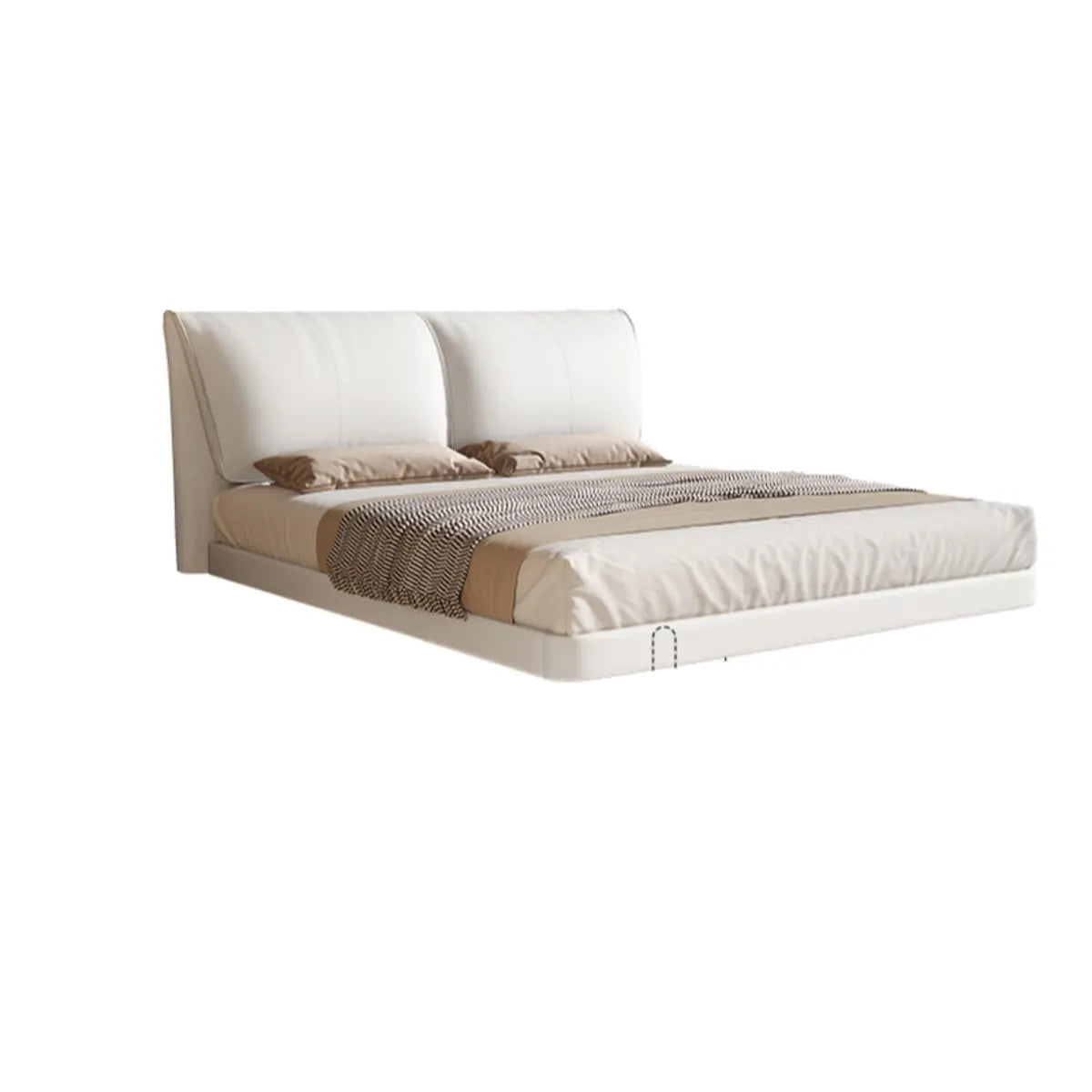 Modish White Wood Queen Floating Bed with Headboard Image - 6