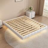 Modish White Wood Queen Floating Bed with Headboard Image - 7