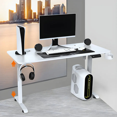 Modish White Wood Rectangular T-Shape Gaming Desk Image - 1