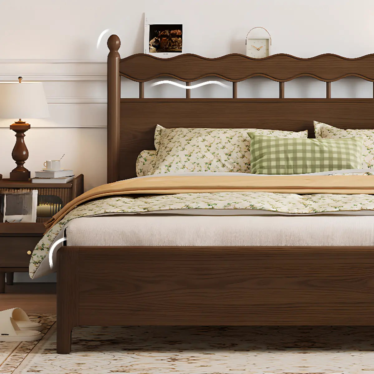 Modish Wood Brown Panel Bed with Headboard and Mattress Image - 10