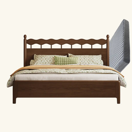 Modish Wood Brown Panel Bed with Headboard and Mattress Image - 2