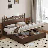 Modish Wood Brown Panel Bed with Headboard and Mattress Image - 5