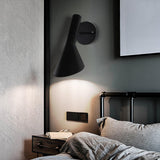 Modish Wood Color and Cone Metal Bedside Wall Sconce Image - 7