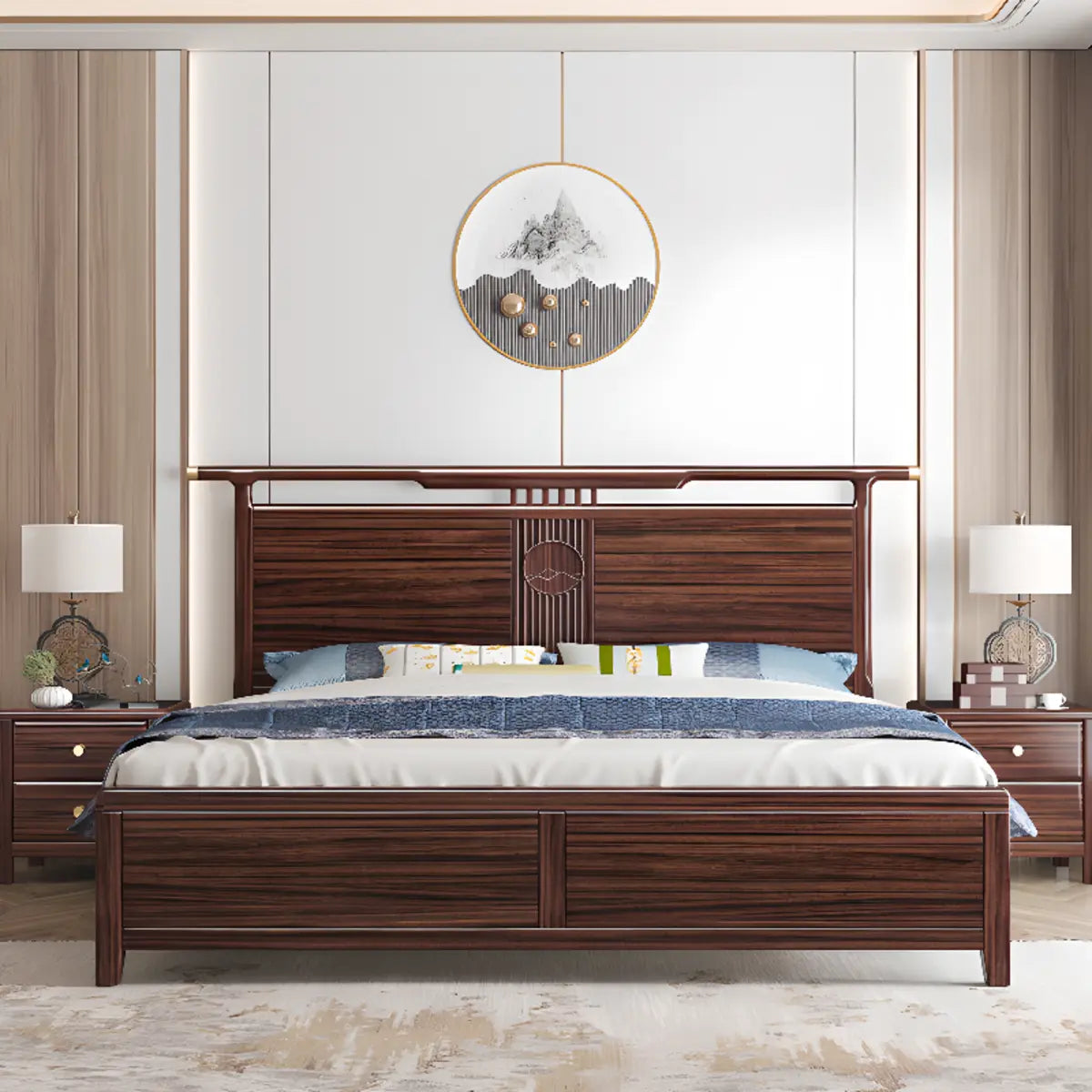 Modish Wooden Brown Queen Panel Bed with Headboard Image - 1