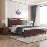 Modish Wooden Brown Queen Panel Bed with Headboard Image - 3