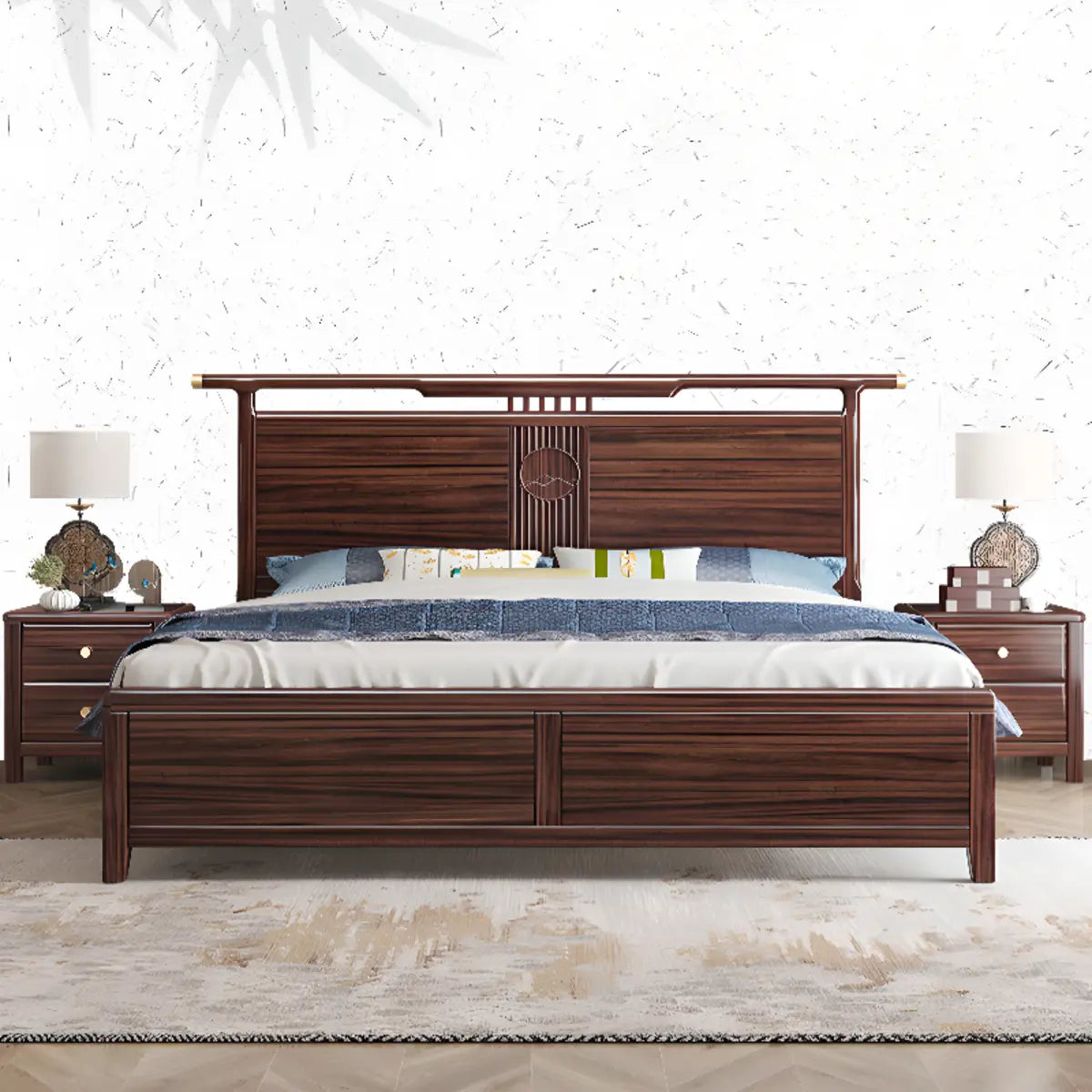 Modish Wooden Brown Queen Panel Bed with Headboard Image - 4