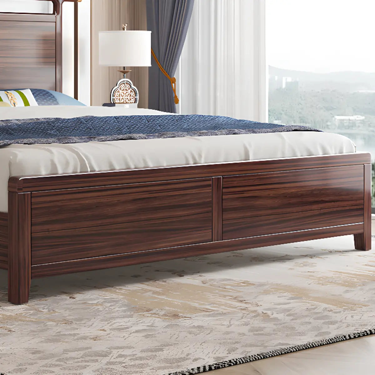 Modish Wooden Brown Queen Panel Bed with Headboard Image - 6