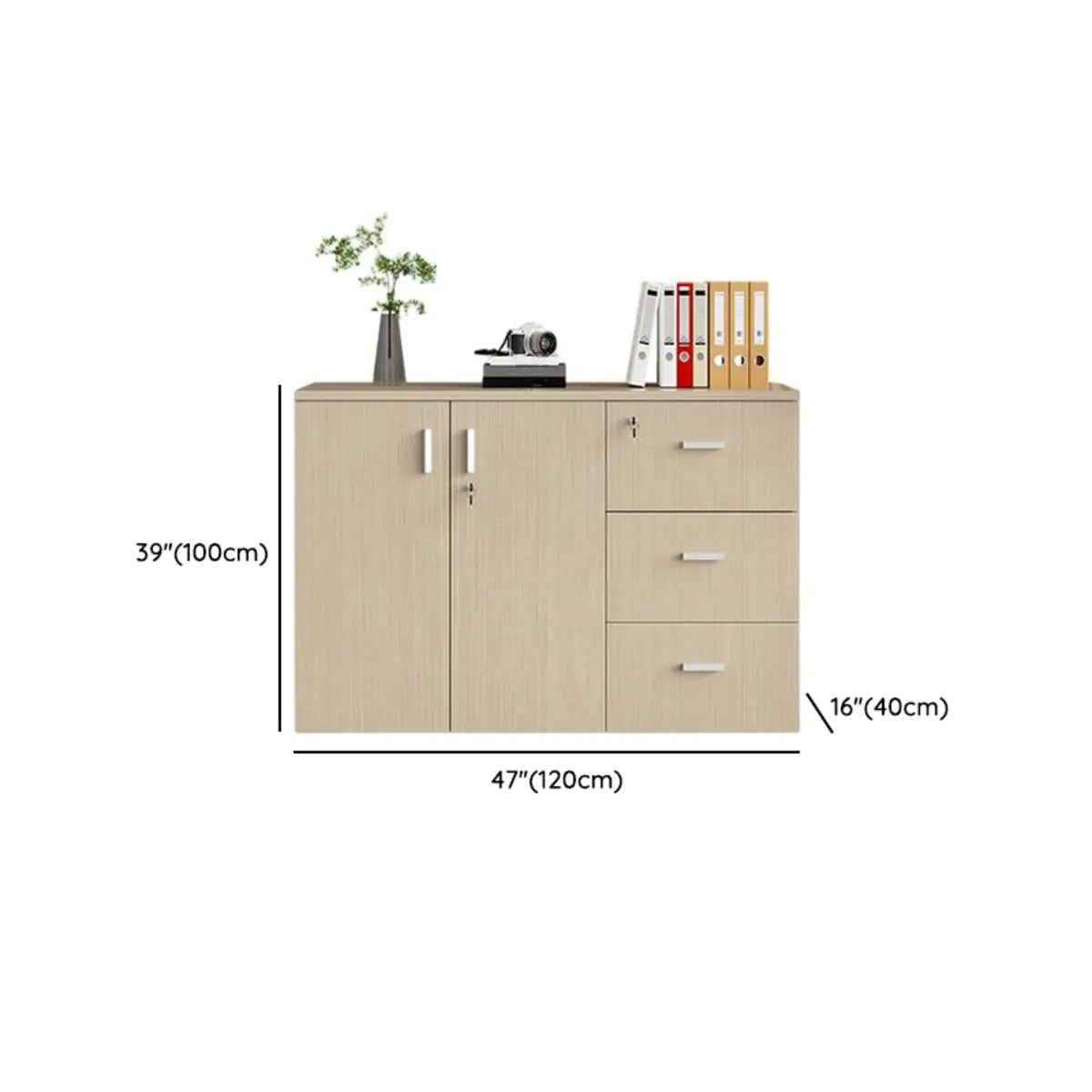 Modish Wooden Lockable Natural Office Storage Cabinet 