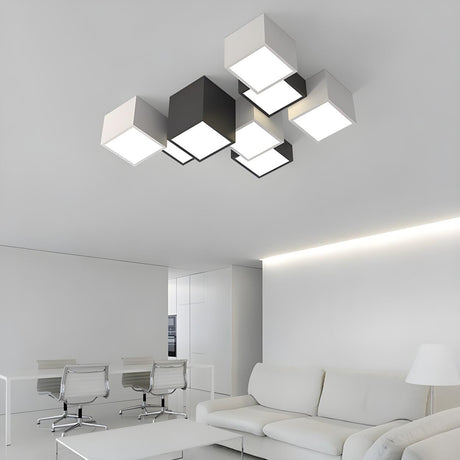 Modular Black White Cube Flush Mount Ceiling Light Image - 1