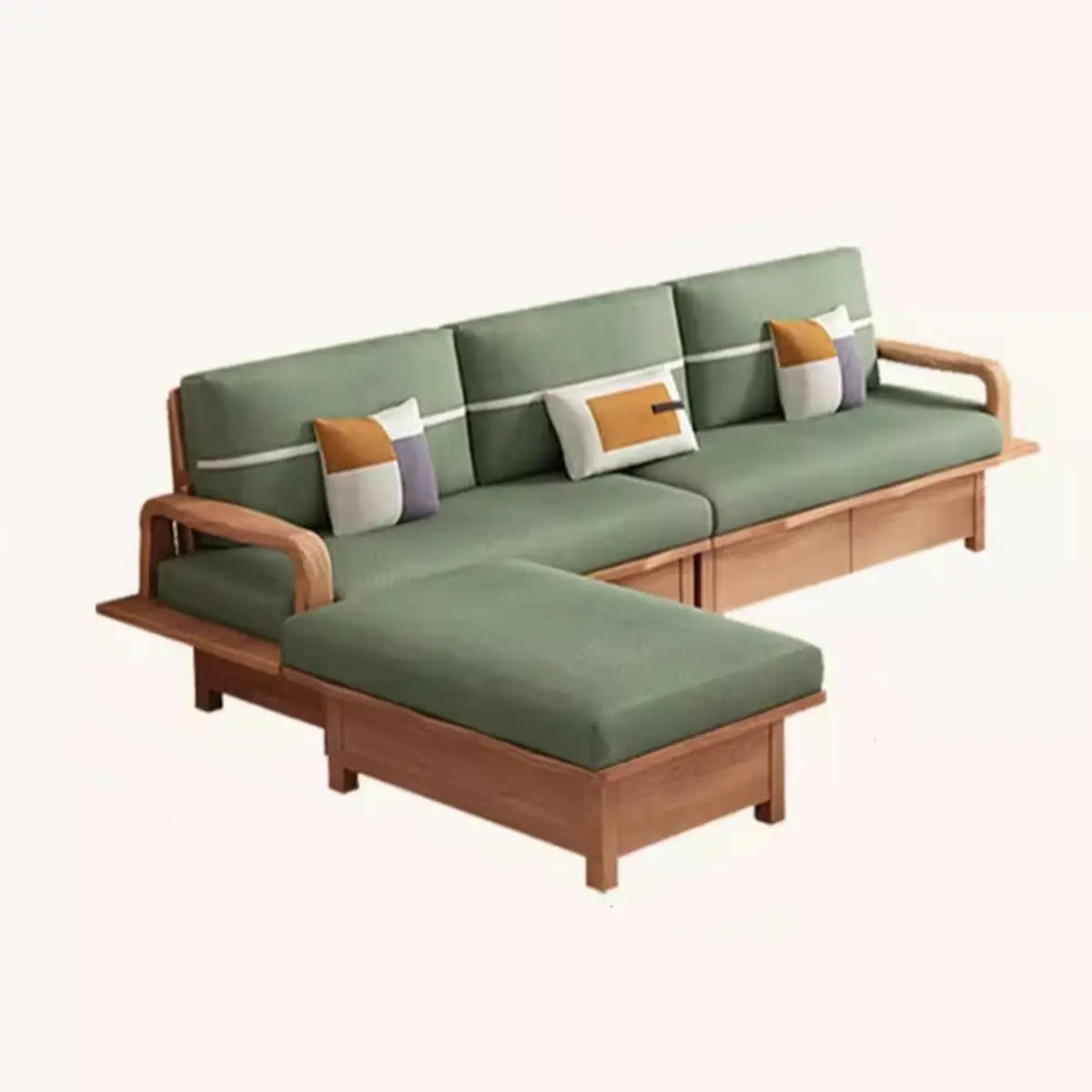 Modular Green Cotton Linen Square Arm Loose Back Sofa Image - 4