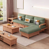 Modular Green Cotton Linen Square Arm Loose Back Sofa Image - 5