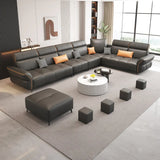 Modular Premium Grey Leather L-Shape Corner Sectional Image - 1