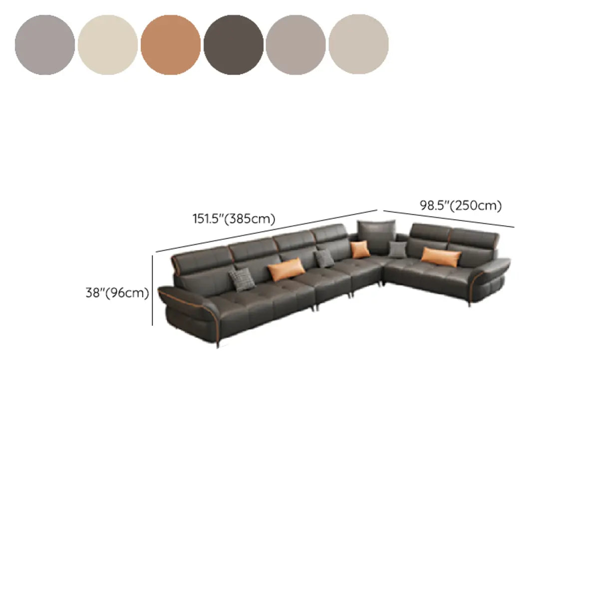 Modular Premium Grey Leather L-Shape Corner Sectional 