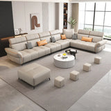 Modular Premium Grey Leather L-Shape Corner Sectional Image - 8