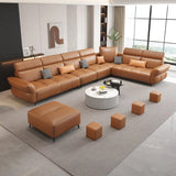 Modular Premium Grey Leather L-Shape Corner Sectional Image - 9