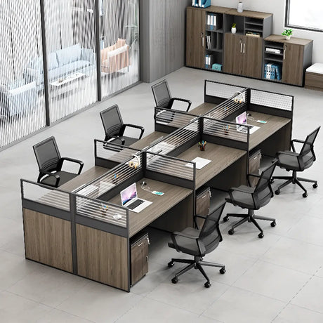 Modular Rectangle Wood Grain Office Desk Set with Storage Image - 1