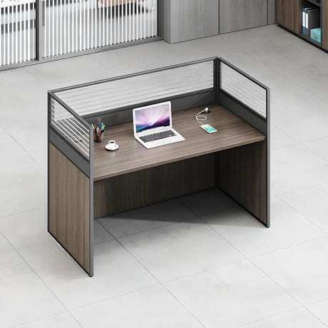 Modular Rectangle Wood Grain Office Desk Set with Storage Image - 2