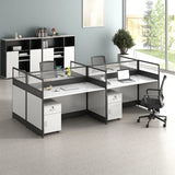 Modular Rectangular Wood Gray Large Storage Office Desk Set Image - 1