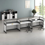 Modular Rectangular Wood Gray Large Storage Office Desk Set Image - 12