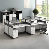 Modular Rectangular Wood Gray Large Storage Office Desk Set Image - 13