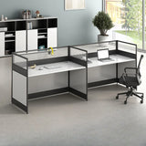 Modular Rectangular Wood Gray Large Storage Office Desk Set Image - 14