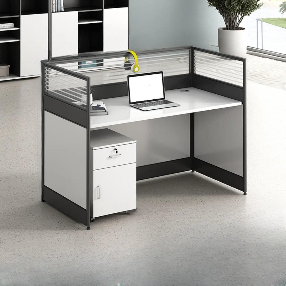 Modular Rectangular Wood Gray Large Storage Office Desk Set Image - 15