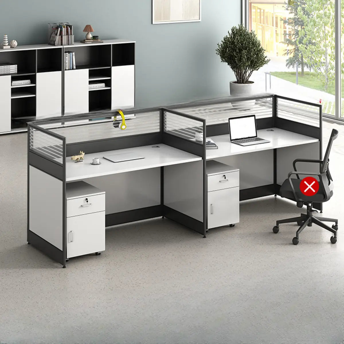 Modular Rectangular Wood Gray Large Storage Office Desk Set Image - 17