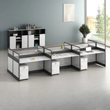 Modular Rectangular Wood Gray Large Storage Office Desk Set Image - 18